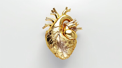 model of a golden heart on a white background. Generative AI