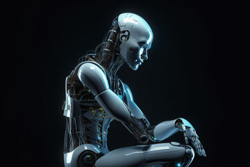 Naklejka premium Android Thinks, Thinker, Artificial Intelligence, ChatGPT