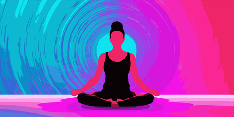 Silhouette of yoga woman on a brightly colored background, mindfullness concept, new year's resolution, Mindfulness Day.