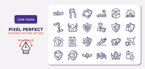 Fototapeta na wymiar insurance outline icons set. thin line icons such as rear end collision, delivery insurance, repair, replacement value, house insurance, frontal crash, funeral, actual cash value vector.