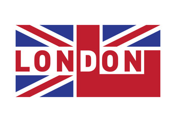 Inscription "London" on flag of UK. Poster or original print for urban clothing, t-shirts. Letter L.