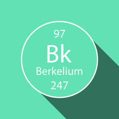 Berkelium symbol with long shadow design. Chemical element of the periodic table. Vector illustration.
