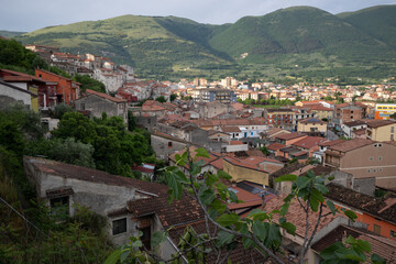 Italian mountain village, immersed in nature, amazing views of the countryside of Polla, Campania, Salerno, Italy