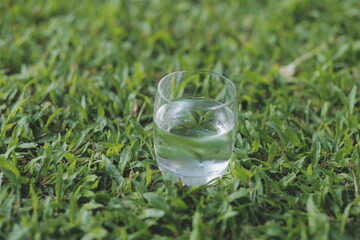 a glass of water with ice on nature background...