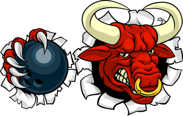 Bull Minotaur Longhorn Cow Bowling Mascot Cartoon