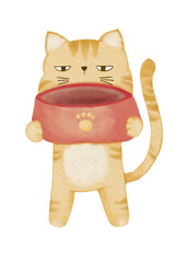 watercolor cartoon cute style of cat illustration, orange cat, yellow cat, fat cat