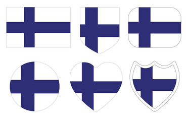 Finland flag set. Flag of Finland in design shape set.