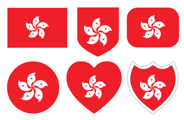 Fototapeta na wymiar Flag of Hong Kong in design shape set. Hong Kong flag set. 