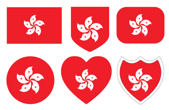 Flag of Hong Kong in design shape set. Hong Kong flag set. 