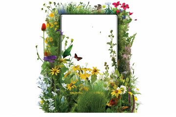 wild flower frame white background, generative AI