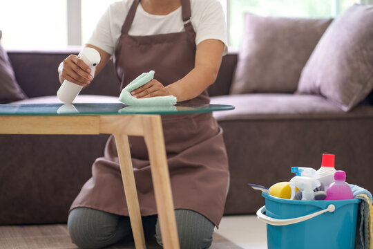 Asian woman House wife or housekeeper cleaning at home..