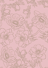 Seamless flowers pattern on pink background