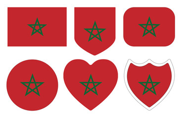 Flag of Morocco in design shape set. Morocco flag in design shape set.