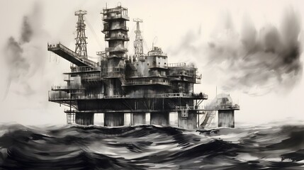 Petroleum platform oil and gas at sea. Generative AI