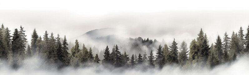 panorama of a coniferous forest in the mist of tree tops. generative ai