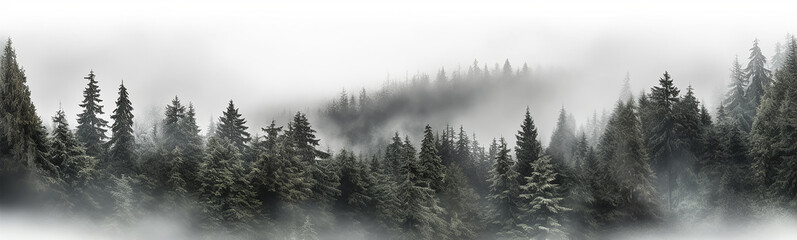 panorama of a coniferous forest in the mist of tree tops. generative ai