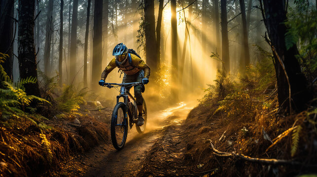 Mountain Biker Conquering the Nature Trail, Generative AI