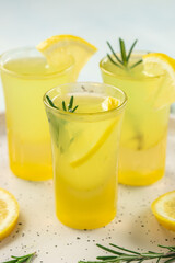 Fototapeta premium italian lemon liqueur Limoncello with fresh italian lemons, Restaurant menu, cookbook recipe