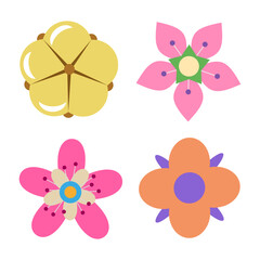 Flowers isolated on white background. Set of colorful floral icons. Flowers in flat dasing style. Vector Illustration