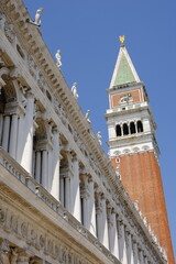 Fototapeta na wymiar Venice Italy - St Mark's Campanile - Campanile di San Marco - Square cathedral tower