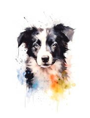 Border Collie dog on white background, cartoon watercolor illustration. Generative AI.