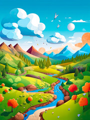 Decorative summer landscape children Illustration Aautism day Vector art Wallpaper. Generative AI