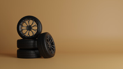 Obraz na płótnie Canvas Car wheels 3d rendered image Car store or service concept