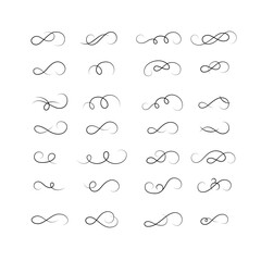Set of different swirls. Calligraphy swirls, borders, divider, ornaments. Collection of decorative design elements. Vector illustration.	