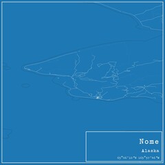 Blueprint US city map of Nome, Alaska.