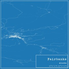 Blueprint US city map of Fairbanks, Alaska.