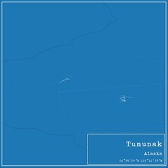 Blueprint US city map of Tununak, Alaska.