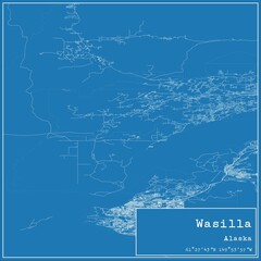 Blueprint US city map of Wasilla, Alaska.