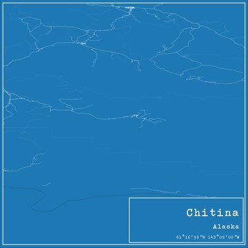 Blueprint US city map of Chitina, Alaska.