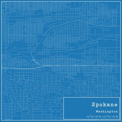 Blueprint US city map of Spokane, Washington.
