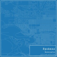 Blueprint US city map of Spokane, Washington.
