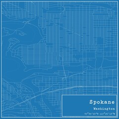 Blueprint US city map of Spokane, Washington.