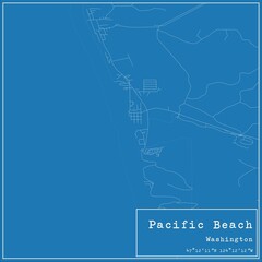 Blueprint US city map of Pacific Beach, Washington.