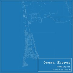Blueprint US city map of Ocean Shores, Washington.
