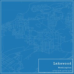 Blueprint US city map of Lakewood, Washington.