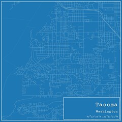 Blueprint US city map of Tacoma, Washington.