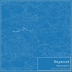Blueprint US city map of Raymond, Washington.