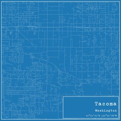 Blueprint US city map of Tacoma, Washington.