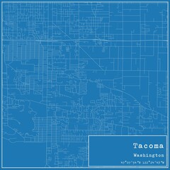 Blueprint US city map of Tacoma, Washington.