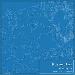 Blueprint US city map of Bremerton, Washington.