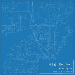 Blueprint US city map of Gig Harbor, Washington.