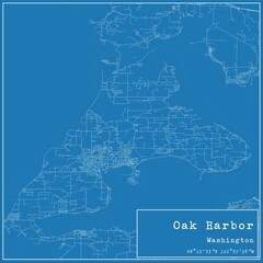 Blueprint US city map of Oak Harbor, Washington.