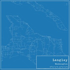 Blueprint US city map of Langley, Washington.