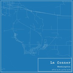 Blueprint US city map of La Conner, Washington.