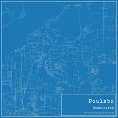 Blueprint US city map of Poulsbo, Washington.