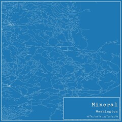 Blueprint US city map of Mineral, Washington.